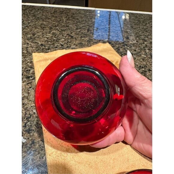 Vintage Anchor Hocking royal ruby crimped bud vases. Pair - Picture 4 of 7